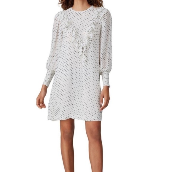 GANNI White Polka Dot Ruffle Dress - Picture 1 of 8